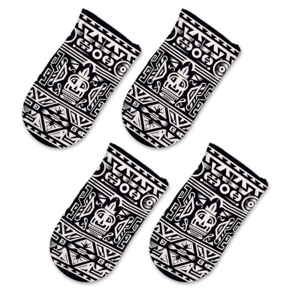 BaHomeck Pot Handle Holder Covers 4Pcs, Vector Design Of Ancient Inca Border Pattern With Robot Motifs Non Slip Heat-Resisting Pan Handle Covers For Home Kitchen Baking Cooking BBQ Cookwares,63In