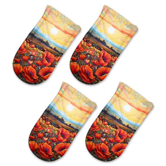 BaHomeck Pot Handle Holder Covers 4Pcs, Vibrant Poppy Field Under The Setting Sun Non Slip Heat-Resisting Pan Handle Covers For Home Kitchen Baking Cooking BBQ Cookwares,63In