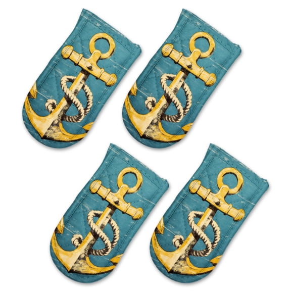 BaHomeck Pot Handle Holder Covers 4Pcs, Vintage Nautical Anchor On Blue Background Non Slip Heat-Resisting Pan Handle Covers For Home Kitchen Baking Cooking BBQ Cookwares,63In