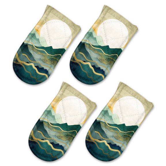 BaHomeck Pot Handle Holder Covers 4Pcs, Watercolor Illustration Of Golden Mountains With Sun Rising Non Slip Heat-Resisting Pan Handle Covers For Home Kitchen Baking Cooking BBQ Cookwares,63In