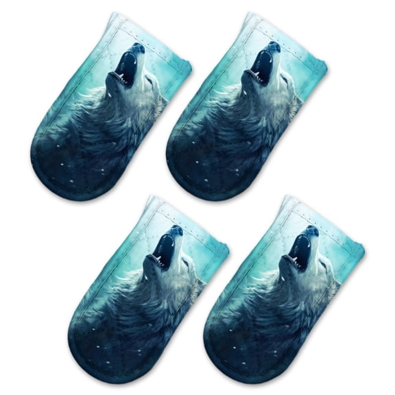 BaHomeck Pot Handle Holder Covers 4Pcs, White Wolves Howling In The Style Of Fantasy Art Non Slip Heat-Resisting Pan Handle Covers For Home Kitchen Baking Cooking BBQ Cookwares,63In