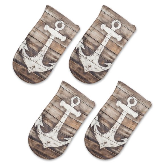 BaHomeck Pot Handle Holder Covers 4Pcs, Wooden Background With White Nautical Anchor Non Slip Heat-Resisting Pan Handle Covers For Home Kitchen Baking Cooking BBQ Cookwares,63In