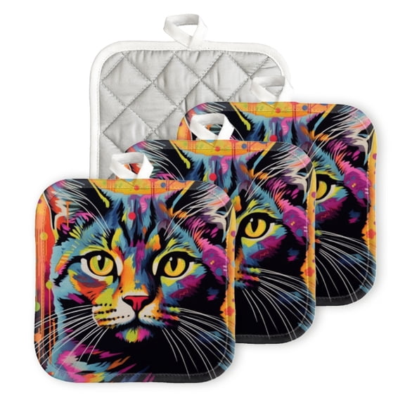 BaHomeck Pot Holder for Kitchen 4pcs,20cm×20cm Square Heat Resistant Funny Hotpads Non Slip Dirt-Proof Kitchen Cook Oven Potholders Machine Washable-American Shorthair Cat
