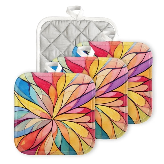BaHomeck Pot Holder for Kitchen 4pcs,20cm×20cm Square Heat Resistant Funny Hotpads Non Slip Dirt-Proof Kitchen Cook Oven Potholders Machine Washable-Array Of Petals In The Shape Of Flower