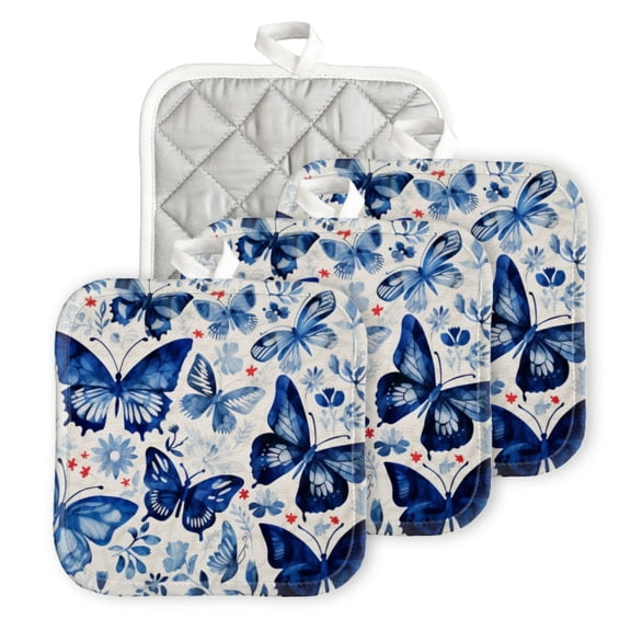 BaHomeck Pot Holder for Kitchen 4pcs,20cm×20cm Square Heat Resistant Funny Hotpads Non Slip Dirt-Proof Kitchen Cook Oven Potholders Machine Washable-Beautiful Butterfly Pattern In White On Fabric