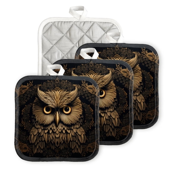 BaHomeck Pot Holder for Kitchen 4pcs,20cm×20cm Square Heat Resistant Funny Hotpads Non Slip Dirt-Proof Kitchen Cook Oven Potholders Machine Washable-Beautiful Owl With Large Eyes