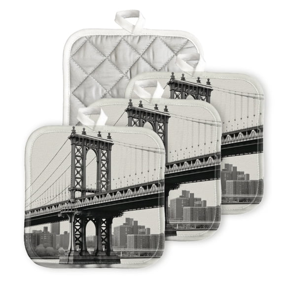 BaHomeck Pot Holder for Kitchen 4pcs,20cm×20cm Square Heat Resistant Funny Hotpads Non Slip Dirt-Proof Kitchen Cook Oven Potholders Machine Washable-Black And White Photo Of The Manhattan Bridge