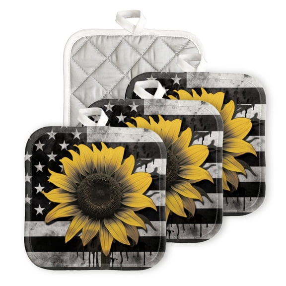 BaHomeck Pot Holder for Kitchen 4pcs,20cm×20cm Square Heat Resistant Funny Hotpads Non Slip Dirt-Proof Kitchen Cook Oven Potholders Machine Washable-Black And White American Flag