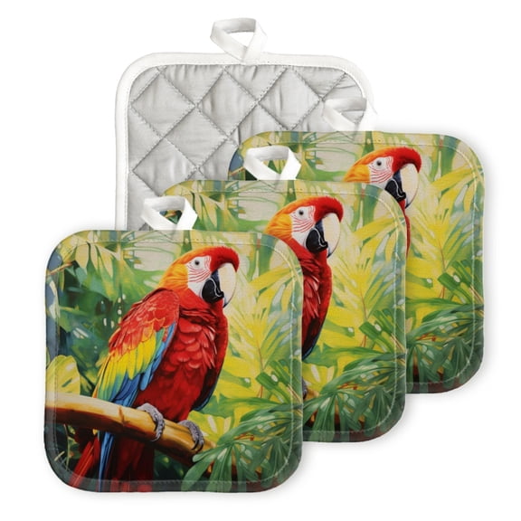 BaHomeck Pot Holder for Kitchen 4pcs,20cm×20cm Square Heat Resistant Funny Hotpads Non Slip Dirt-Proof Kitchen Cook Oven Potholders Machine Washable-Colorful Bird Painting On The Branch