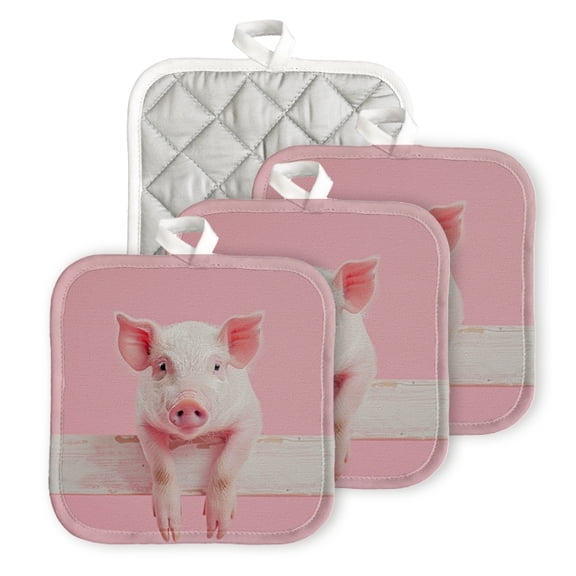 BaHomeck Pot Holder for Kitchen 4pcs,20cm×20cm Square Heat Resistant Funny Hotpads Non Slip Dirt-Proof Kitchen Cook Oven Potholders Machine Washable-Cute Piglet Sitting On The Edge