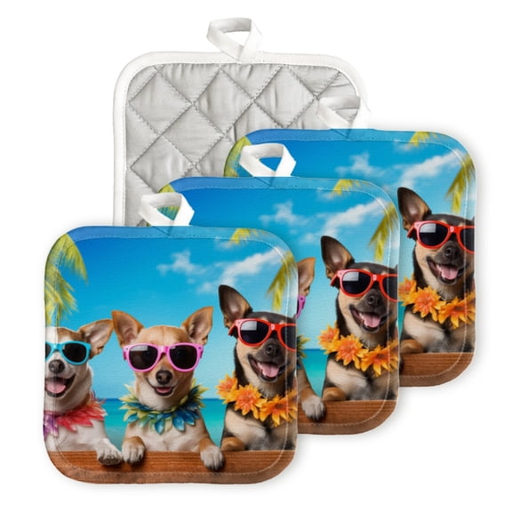 BaHomeck Pot Holder for Kitchen 4pcs,20cm×20cm Square Heat Resistant Funny Hotpads Non Slip Dirt-Proof Kitchen Cook Oven Potholders Machine Washable-Cute Dogs Wearing Colorful Sunglasses