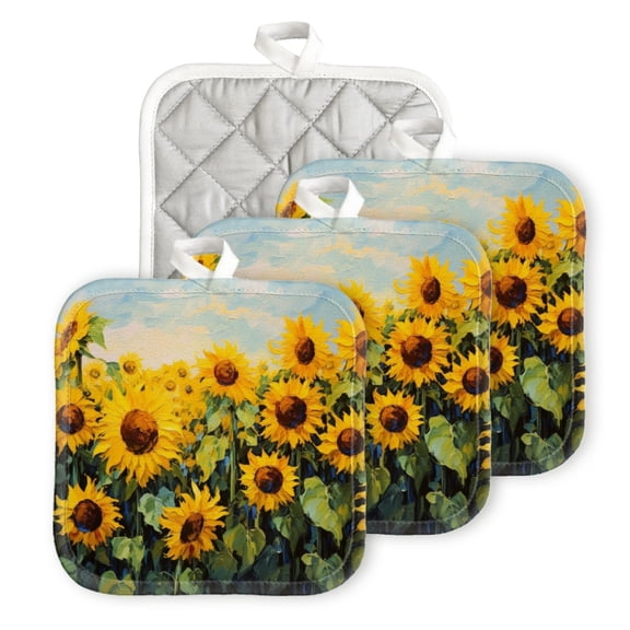 BaHomeck Pot Holder for Kitchen 4pcs,20cm×20cm Square Heat Resistant Funny Hotpads Non Slip Dirt-Proof Kitchen Cook Oven Potholders Machine Washable-Field Full Of Sunflower Flowers On Sunny Day