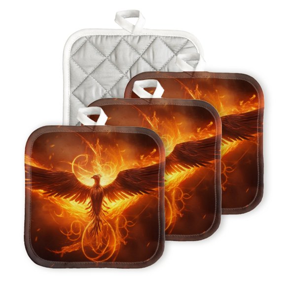 BaHomeck Pot Holder for Kitchen 4pcs,20cm×20cm Square Heat Resistant Funny Hotpads Non Slip Dirt-Proof Kitchen Cook Oven Potholders Machine Washable-Majestic Phoenix Rising From The Ashes (3)