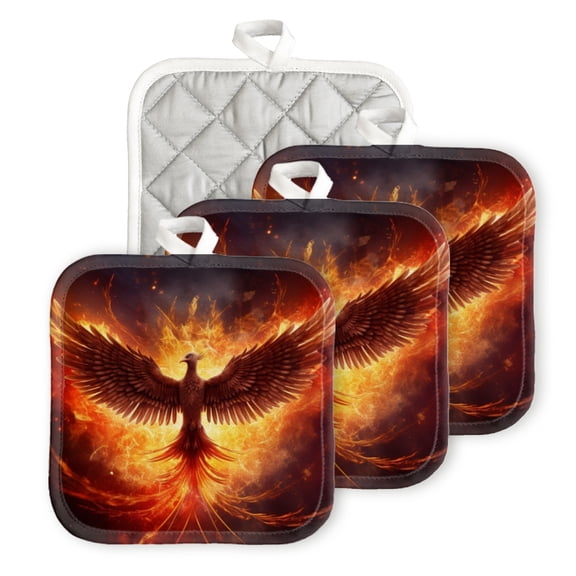 BaHomeck Pot Holder for Kitchen 4pcs,20cm×20cm Square Heat Resistant Funny Hotpads Non Slip Dirt-Proof Kitchen Cook Oven Potholders Machine Washable-Majestic Phoenix Rising From The Ashes (2)