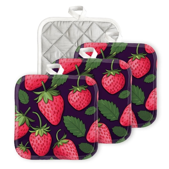 BaHomeck Pot Holder for Kitchen 4pcs,20cm×20cm Square Heat Resistant Funny Hotpads Non Slip Dirt-Proof Kitchen Cook Oven Potholders Machine Washable-Seamless Pattern Of Strawberries With Green Leaves