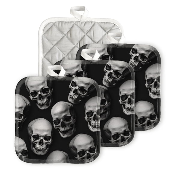 BaHomeck Pot Holder for Kitchen 4pcs,20cm×20cm Square Heat Resistant Funny Hotpads Non Slip Dirt-Proof Kitchen Cook Oven Potholders Machine Washable-Skulls Arranged In Eerie