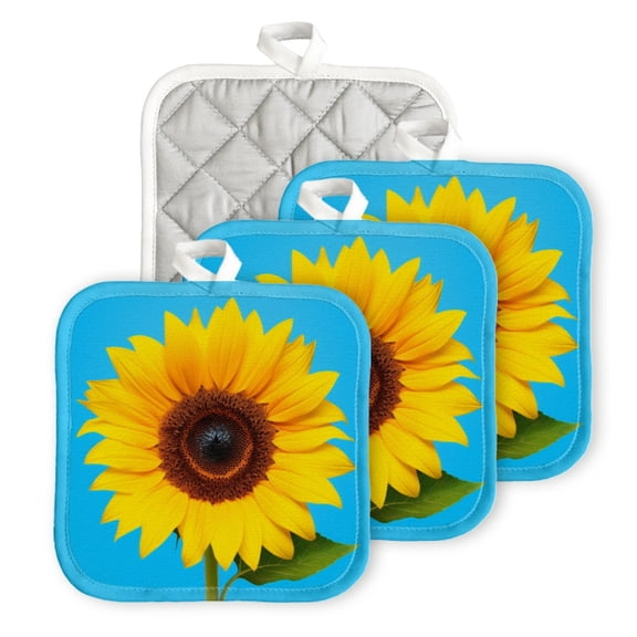 BaHomeck Pot Holder for Kitchen 4pcs,20cm×20cm Square Heat Resistant Funny Hotpads Non Slip Dirt-Proof Kitchen Cook Oven Potholders Machine Washable-Sunflower Against Blue Background (2)