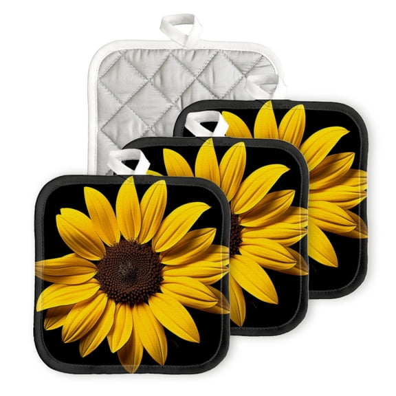 BaHomeck Pot Holder for Kitchen 4pcs,20cm×20cm Square Heat Resistant Funny Hotpads Non Slip Dirt-Proof Kitchen Cook Oven Potholders Machine Washable-Sunflower With Vibrant Yellow Petals