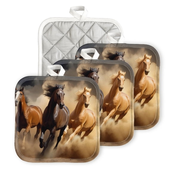 BaHomeck Pot Holder for Kitchen 4pcs,20cm×20cm Square Heat Resistant Funny Hotpads Non Slip Dirt-Proof Kitchen Cook Oven Potholders Machine Washable-Three Horses Of Different Colors
