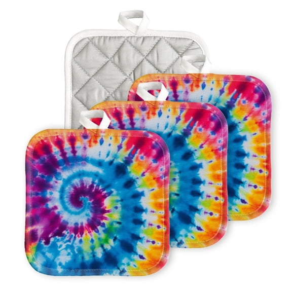 BaHomeck Pot Holder for Kitchen 4pcs,20cm×20cm Square Heat Resistant Funny Hotpads Non Slip Dirt-Proof Kitchen Cook Oven Potholders Machine Washable-Tie-Dye With Vibrant Colors And Intricate Patterns