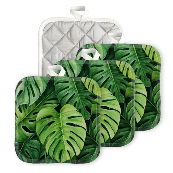 BaHomeck Pot Holder for Kitchen 4pcs,20cm×20cm Square Heat Resistant Funny Hotpads Non Slip Dirt-Proof Kitchen Cook Oven Potholders Machine Washable-Tropical Leaf Pattern Monstera In The Style