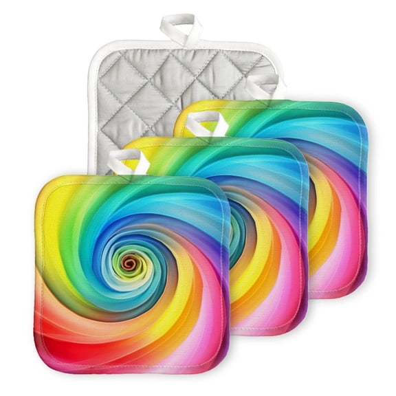 BaHomeck Pot Holder for Kitchen 4pcs,20cm×20cm Square Heat Resistant Funny Hotpads Non Slip Dirt-Proof Kitchen Cook Oven Potholders Machine Washable-Vibrant Rainbow Spiral Background With Colorful
