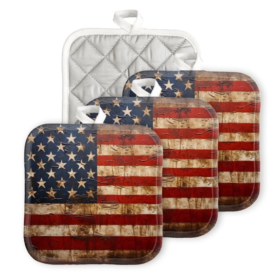 BaHomeck Pot Holder for Kitchen 4pcs,20cm×20cm Square Heat Resistant Funny Hotpads Non Slip Dirt-Proof Kitchen Cook Oven Potholders Machine Washable-Vintage American Flag Painting