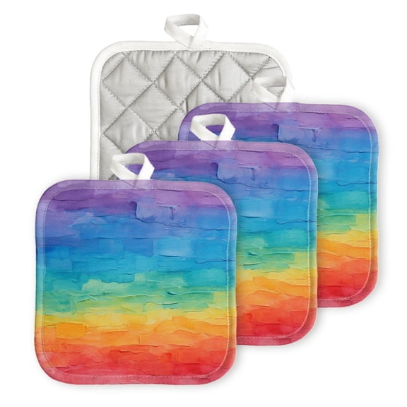 BaHomeck Pot Holders 4pcs dacron Made Square heat-resisting mat Machine Washable for Kitchen Oven Hot Pads 6.7inch*6.7inch,Abstract Rainbow Textured Oil Painting