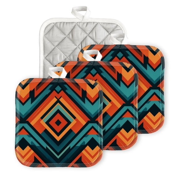 BaHomeck Pot Holders 4pcs dacron Made Square heat-resisting mat Machine Washable for Kitchen Oven Hot Pads 6.7inch*6.7inch,Abstract Seamless Pattern Inspired By The Geometric Shapes