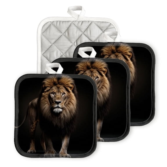 BaHomeck Pot Holders 4pcs dacron Made Square heat-resisting mat Machine Washable for Kitchen Oven Hot Pads 6.7inch*6.7inch,Majestic Full-Body Portrait Of Lion