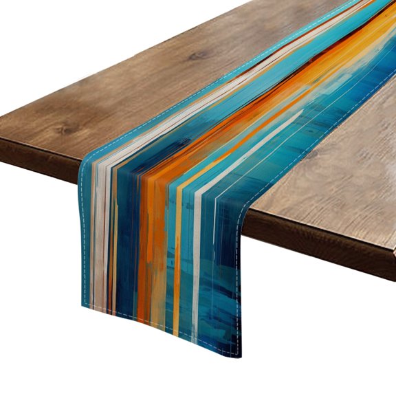 BaHomeck Table Runner 13*72 In,Set Of 1 Abstract Blue And Orange Horizontal Stripes High Density Cotton Linens Machine Washable Table Runner For Kitchen Dining Table Coffee Table Decor