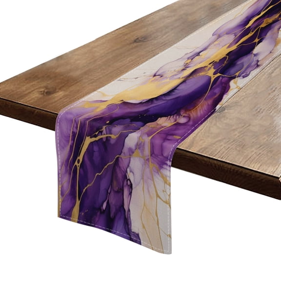 BaHomeck Table Runner 13*72 In,Set Of 1 Abstract Painting Of Purple And Gold Colors High Density Cotton Linens Machine Washable Table Runner For Kitchen Dining Table Coffee Table Decor