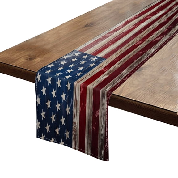 BaHomeck Table Runner 13*72 In,Set Of 1 American Flag Painted On A Distressed Wood Background High Density Cotton Linens Machine Washable Table Runner For Kitchen Dining Table Coffee Table Decor