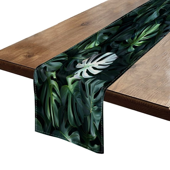 BaHomeck Table Runner 13*72 In,Set Of 1 Background Of Dark Green Leaves High Density Cotton Linens Machine Washable Table Runner For Kitchen Dining Table Coffee Table Decor