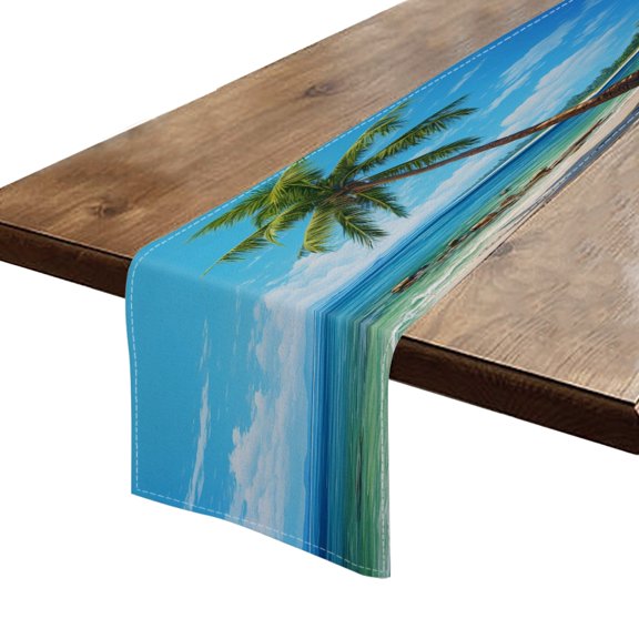 BaHomeck Table Runner 13*72 In,Set Of 1 Beautiful Beach With Palm Trees And Blue Sky High Density Cotton Linens Machine Washable Table Runner For Kitchen Dining Table Coffee Table Decor