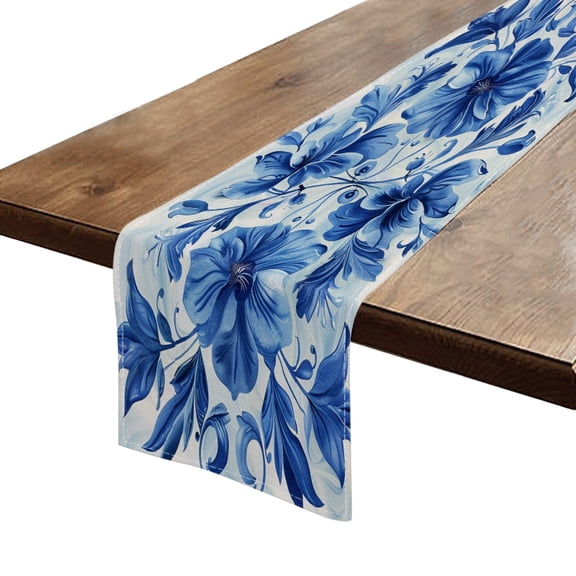 BaHomeck Table Runner 13*72 In,Set Of 1 Beautiful Blue Floral Pattern High Density Cotton Linens Machine Washable Table Runner For Kitchen Dining Table Coffee Table Decor