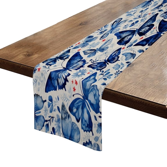 BaHomeck Table Runner 13*72 In,Set Of 1 Beautiful Butterfly Pattern In Blue And White High Density Cotton Linens Machine Washable Table Runner For Kitchen Dining Table Coffee Table Decor