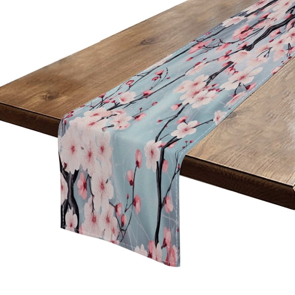 BaHomeck Table Runner 13*72 In,Set Of 1 Beautiful Cherry Blossoms In Full Bloom High Density Cotton Linens Machine Washable Table Runner For Kitchen Dining Table Coffee Table Decor