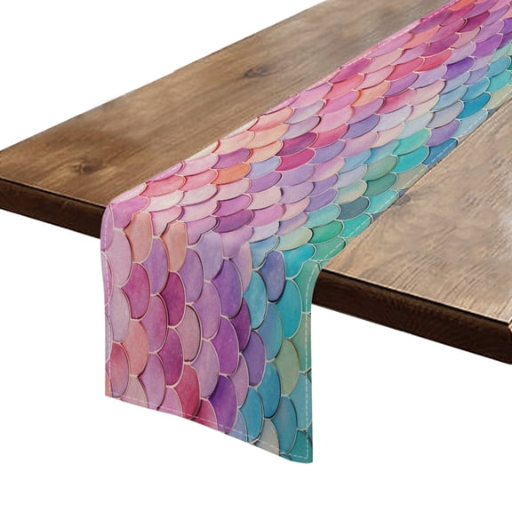BaHomeck Table Runner 13*72 In,Set Of 1 Beautiful Pastel Rainbow Mermaid Scales High Density Cotton Linens Machine Washable Table Runner For Kitchen Dining Table Coffee Table Decor