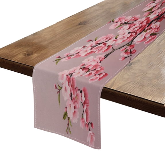 BaHomeck Table Runner 13*72 In,Set Of 1 Beautiful Peach Blossom Painting With Pink Background High Density Cotton Linens Machine Washable Table Runner For Kitchen Dining Table Coffee Table Decor
