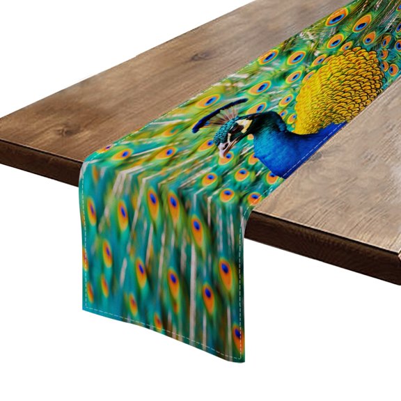 BaHomeck Table Runner 13*72 In,Set Of 1 The Beautiful Peacock Opens Cover High Density Cotton Linens Machine Washable Table Runner For Kitchen Dining Table Coffee Table Decor