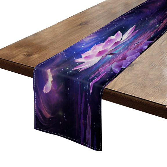 BaHomeck Table Runner 13*72 In,Set Of 1 Beautiful Purple Lotus Flower Floating In Water High Density Cotton Linens Machine Washable Table Runner For Kitchen Dining Table Coffee Table Decor