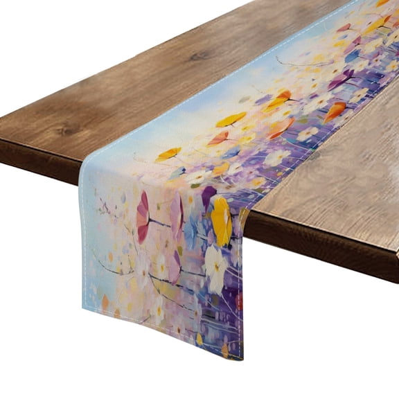 BaHomeck Table Runner 13*72 In,Set Of 1 Beautiful Spring Meadow With Colorful Wildflowers High Density Cotton Linens Machine Washable Table Runner For Kitchen Dining Table Coffee Table Decor