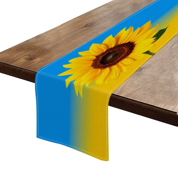 BaHomeck Table Runner 13*72 In,Set Of 1 Beautiful Sunflower On Yellow And Blue Background High Density Cotton Linens Machine Washable Table Runner For Kitchen Dining Table Coffee Table Decor
