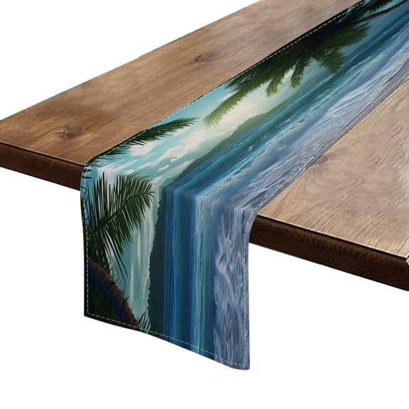 BaHomeck Table Runner 13*72 In,Set Of 1 Beautiful Tropical Beach With Palm Trees And Blue Waves High Density Cotton Linens Machine Washable Table Runner For Kitchen Dining Table Coffee Table Decor
