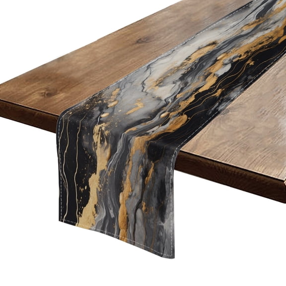 BaHomeck Table Runner 13*72 In,Set Of 1 Black And White Marble With Gold Accents High Density Cotton Linens Machine Washable Table Runner For Kitchen Dining Table Coffee Table Decor