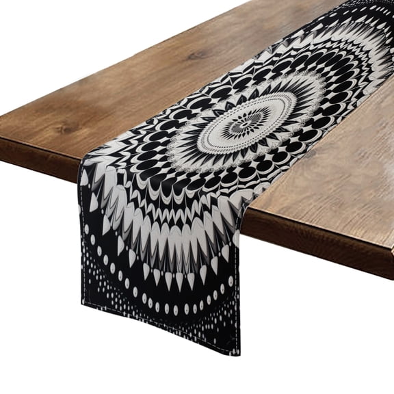 BaHomeck Table Runner 13*72 In,Set Of 1 Black And White Pattern Forming Elaborate Mandala High Density Cotton Linens Machine Washable Table Runner For Kitchen Dining Table Coffee Table Decor