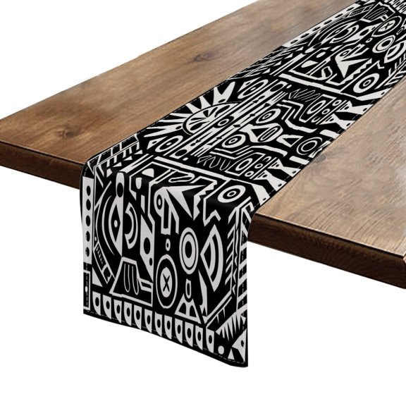 BaHomeck Table Runner 13*72 In,Set Of 1 Black And White Vector Illustration Of Aztec High Density Cotton Linens Machine Washable Table Runner For Kitchen Dining Table Coffee Table Decor