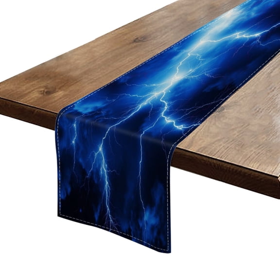 BaHomeck Table Runner 13*72 In,Set Of 1 Blue Lightning In Sky Full Of Dark Clouds High Density Cotton Linens Machine Washable Table Runner For Kitchen Dining Table Coffee Table Decor