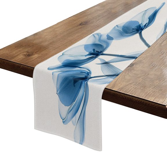 BaHomeck Table Runner 13*72 In,Set Of 1 Blue Tulips With Transparent Petals High Density Cotton Linens Machine Washable Table Runner For Kitchen Dining Table Coffee Table Decor